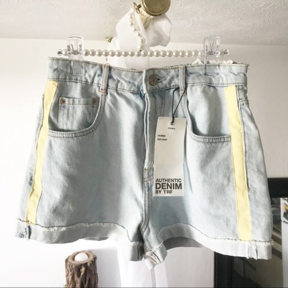 NWT ZARA High Waisted Light Wash Yellow Stripe - Picture 8 of 10